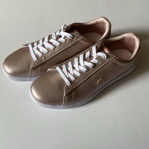 Lacoste Womens Carnaby EVO 118 7 SPW Metallic Pink White Sneaker Shoes Size 7.5 - Picture 1 of 8